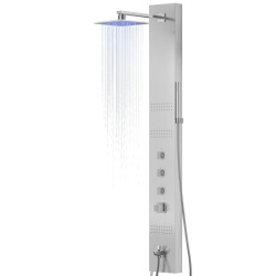 Dušo panelė Corsan Neo LED, plieninė, su termostatu, su vonios snapu, sidabro spalvos, S060TSLLEDW