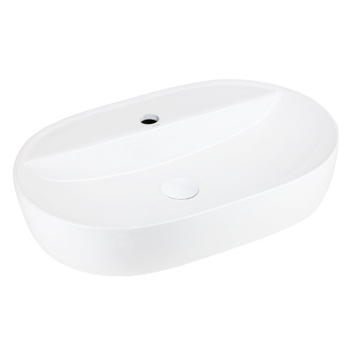 Pastatomas praustuvas Corsan Olvena UC5658, ovalus, su anga maišytuvui, 60x40x12 cm, su baltos spalvos klik-klak dugno vožtuvu, UC5658WH