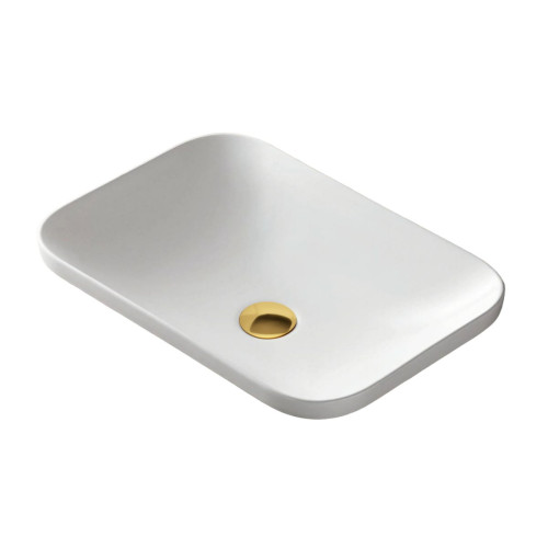 Į stalviršį įleidžiamas praustuvas Corsan Intero UC5689, stačiakampis, 53x37x15 cm, su aukso spalvos klik-klak dugno vožtuvu, UC5689GL