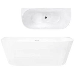 Prie sienos glaudžiama vonia Corsan Mono V029, su plyšiniu persipylimu, 160 cm, su juodos spalvos klik-klak dugno vožtuvu, V029LBL