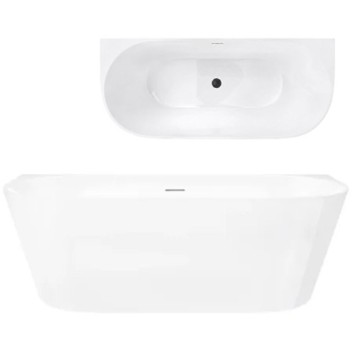 Prie sienos glaudžiama vonia Corsan Mono V029, su plyšiniu persipylimu, 160 cm, su juodos spalvos klik-klak dugno vožtuvu, V029LBL