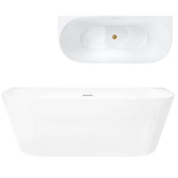 Prie sienos glaudžiama vonia Corsan Mono V029, su plyšiniu persipylimu, 160 cm, su aukso spalvos klik-klak dugno vožtuvu, V029LGL