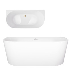 Prie sienos glaudžiama vonia Corsan Mono V029 Slim, su plyšiniu persipylimu, 160 cm, su šlifuoto aukso spalvos klik-klak dugno vožtuvu, V029LSBGL