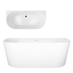 Prie sienos glaudžiama vonia Corsan Mono V029 Slim, su plyšiniu persipylimu, 160 cm, su juodos spalvos klik-klak dugno vožtuvu, V029LSBL