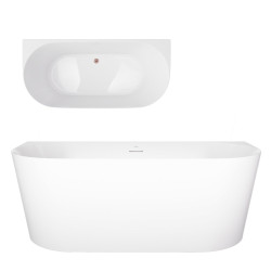 Prie sienos glaudžiama vonia Corsan Mono V029 Slim, su plyšiniu persipylimu, 160 cm, su šlifuoto vario spalvos klik-klak dugno vožtuvu, V029LSBRG