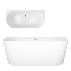 Prie sienos glaudžiama vonia Corsan Mono V029 Slim, su plyšiniu persipylimu, 160 cm, su aukso spalvos klik-klak dugno vožtuvu, V029LSGL