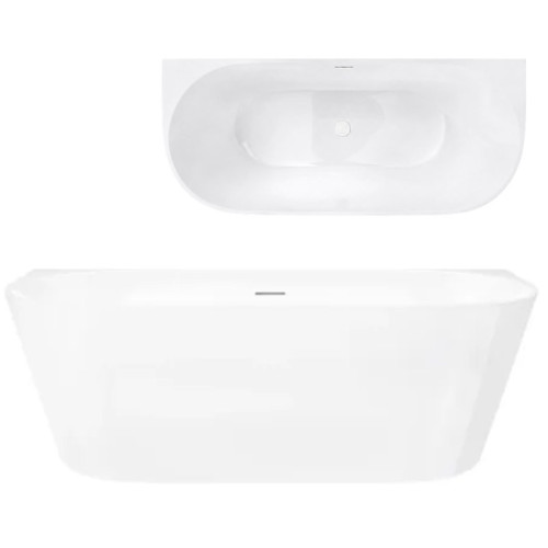 Prie sienos glaudžiama vonia Corsan Mono V029, su plyšiniu persipylimu, 160 cm, su baltos spalvos klik-klak dugno vožtuvu, V029LWH