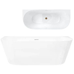 Prie sienos glaudžiama vonia Corsan Mono V029, su plyšiniu persipylimu, 170 cm, su šlifuoto vario spalvos klik-klak dugno vožtuvu, V029XLBRG