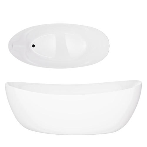 Laisvai pastatoma vonia Corsan Avola V032, asimetrinė, 180 cm, su juodos spalvos klik-klak dugno vožtuvu, V032XXLBL