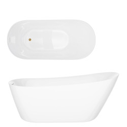 Laisvai pastatoma vonia Corsan Estella II V038 Slim, su plyšiniu persipylimu, 160 cm, su šlifuoto aukso spalvos klik-klak dugno vožtuvu, V038LBGL