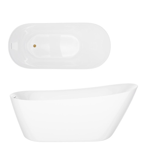 Laisvai pastatoma vonia Corsan Estella II V038 Slim, su plyšiniu persipylimu, 160 cm, su šlifuoto aukso spalvos klik-klak dugno vožtuvu, V038LBGL