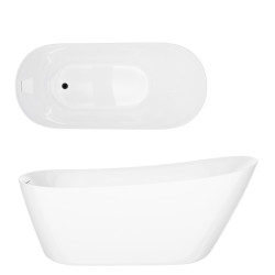 Laisvai pastatoma vonia Corsan Estella II V038 Slim, su plyšiniu persipylimu, 160 cm, su juodos spalvos klik-klak dugno vožtuvu, V038LBL