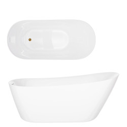 Laisvai pastatoma vonia Corsan Estella II V038 Slim, su plyšiniu persipylimu, 160 cm, su aukso spalvos klik-klak dugno vožtuvu, V038LGL