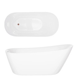 Laisvai pastatoma vonia Corsan Estella II V038 Slim, su plyšiniu persipylimu, 160 cm, su rožinio aukso spalvos klik-klak dugno vožtuvu, V038LRG
