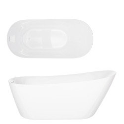 Laisvai pastatoma vonia Corsan Estella II V038 Slim, su plyšiniu persipylimu, 160 cm, su baltos spalvos klik-klak dugno vožtuvu, V038LWH