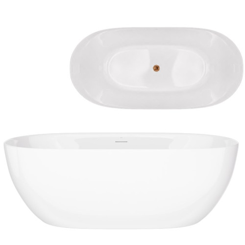 Laisvai pastatoma vonia Corsan Olvena V041 Slim, 150 cm, su šlifuoto vario spalvos klik-klak dugno vožtuvu, V041MBRG Laisvai pastatoma vonia Corsan Olvena V041 Slim, 150 cm, su šlifuoto vario spalvos klik-klak dugno vožtuvu, V041MBRG