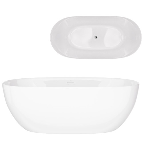 Laisvai pastatoma vonia Corsan Olvena V041 Slim, 150 cm, su chromo spalvos klik-klak dugno vožtuvu, V041MCH