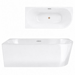 Kampinė vonia Corsan Intero V230, kairinė, su plyšiniu persipylimu, 150 cm, su šlifuoto vario spalvos klik-klak dugno vožtuvu, V230MLBRG