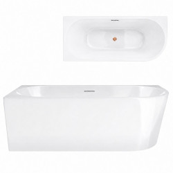 Kampinė vonia Corsan Intero V230, kairinė, su plyšiniu persipylimu, 140 cm, su rožinio aukso spalvos klik-klak dugno vožtuvu, V230SLRG