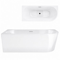 Kampinė vonia Corsan Intero V230, kairinė, su plyšiniu persipylimu, 170 cm, su juodos spalvos klik-klak dugno vožtuvu, V230XLLBL