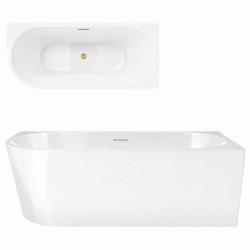 Kampinė vonia Corsan Intero V230, dešininė, su plyšiniu persipylimu, 170 cm, su aukso spalvos klik-klak dugno vožtuvu, V230XLPGL