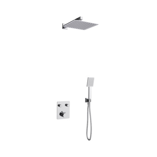 Potinkinė dušo sistema Corsan Ango Z02, su kvadratine 25 cm lietaus dušo galva, su termostatu, chromo spalvos, Z02TCH Potinkinė dušo sistema Corsan Ango Z02, su kvadratine 25 cm lietaus dušo galva, su termostatu, chromo spalvos, Z02TCH