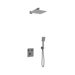 Potinkinė dušo sistema Corsan Ango Z02, su kvadratine 25 cm lietaus dušo galva, su termostatu, grafito (gunmetal) spalvos, Z02TGM
