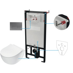 Potinkinis WC komplektas Deante Peonia, 6 viename, balta, titanas, CDET6ZPW