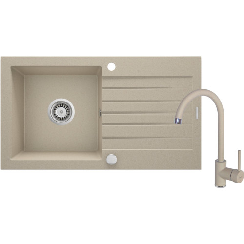 Granitinė plautuvė su maišytuvu Deante Zorba, 1 dubens su nuvarvintuvu, smėlio, ZQZV7113 Granitinė plautuvė su maišytuvu Deante Zorba, 1 dubens su nuvarvintuvu, smėlio, ZQZV7113