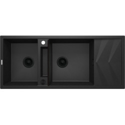 Magnetinė granitinė plautuvė Deante Magnetic, 2 dubenų su nuvarvintuvu, grafitas metalik, ZRM_G213