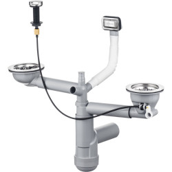 Granitinės plautuvės sifonas Deante Space-Saver Lux, 1,5 ir 2 dubenų, plienas, ZXY_9912