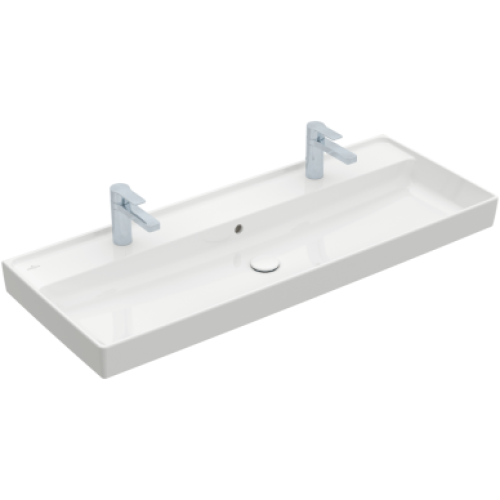 Dvigubas praustuvas Villeroy & Boch Collaro 1200x470 mm, su 2 skylėmis maišytuvams (White Alpin) Dvigubas praustuvas Villeroy & Boch Collaro 1200x470 mm, su 2 skylėmis maišytuvams (White Alpin)