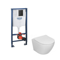 Grohe 3in1 rėmas + mygtukas juodas ir Sinto klozetas su sukūrinė vandens nuleidimo sistema ir lėtaegiu dangčiu Grohe 3in1 rėmas + mygtukas juodas ir Sinto klozetas su sukūrinė vandens nuleidimo sistema ir lėtaegiu dangčiu