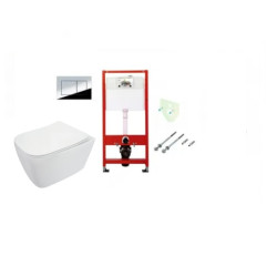 WC Komplektas 5in1 Tece potinkinis rėmas su chromuotu TeceNow vandens nuleidimo mygtuku ir Deante Hiacynt Rimless pakabinamu klozetu su lėtaeigiu dangčiu