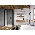 Dušo kabina, pusapvalė, stumdoma, keturių elementų | BLSRV2-90 juoda+stiklasTransparent