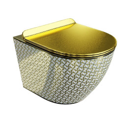Pakabinamas klozetas Lavita Sofi Slim Golden Never Die, baltas su aukso detalėmis Pakabinamas klozetas Lavita Sofi Slim Golden Never Die, baltas su aukso detalėmis