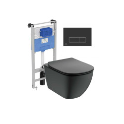 Wc rėmo IDEAL STANDARD ir Tesi Aquablade + M2 juoda nuleidimo plokštele komplektas Wc rėmo IDEAL STANDARD ir Tesi Aquablade + M2 juoda nuleidimo plokštele komplektas