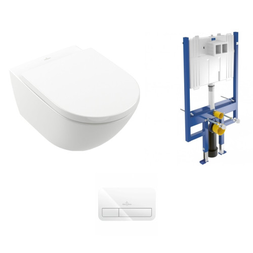Pakabinamo WC komplektas Villeroy & Boch Subway 3.0 TwistFlush su CeramicPlus danga ir baltu mygtuku