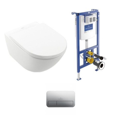Pakabinamo WC komplektas Villeroy & Boch Subway 3.0 TwistFlush su CeramicPlus danga ir pilku mygtuku ViConnect