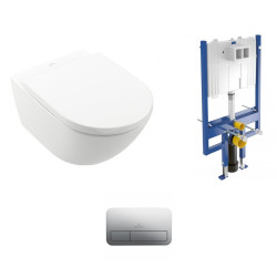 Pakabinamo WC komplektas Villeroy & Boch Subway 3.0 TwistFlush su CeramicPlus danga ir pilku mygtuku Pakabinamo WC komplektas Villeroy & Boch Subway 3.0 TwistFlush su CeramicPlus danga ir pilku mygtuku