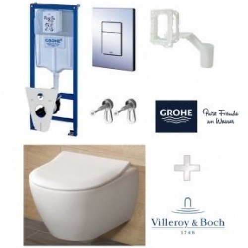 Potinkinio rėmo Grohe ir pakabinamo klozeto Villeroy & Boch Subway 2.0 Direct Flush su Slim dangčiu komplektas