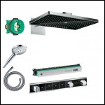 Potinkinis termostatinis dušas 5 in 1 komplekte HANSGROHE Rainmaker Select 460 3jet, juoda/chromuota