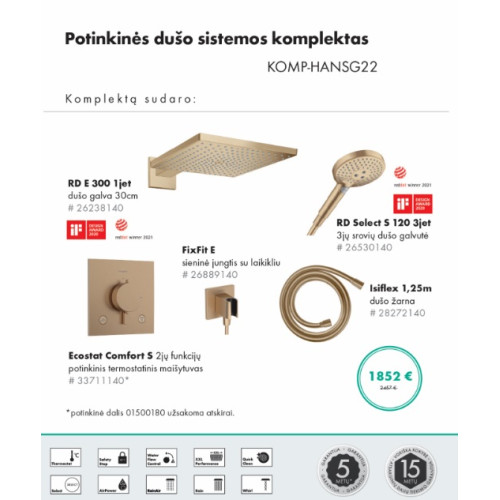 Potinkinės dušo sistemos komplektas HANSGROHE "5 in 1", RD E 300, RD Select S 120, stačiakampės formos, spalva - šlifuotos bronzos (brushed bronze) Potinkinės dušo sistemos komplektas HANSGROHE "5 in 1", RD E 300, RD Select S 120, stačiakampės formos, spalva - šlifuotos bronzos (brushed bronze)