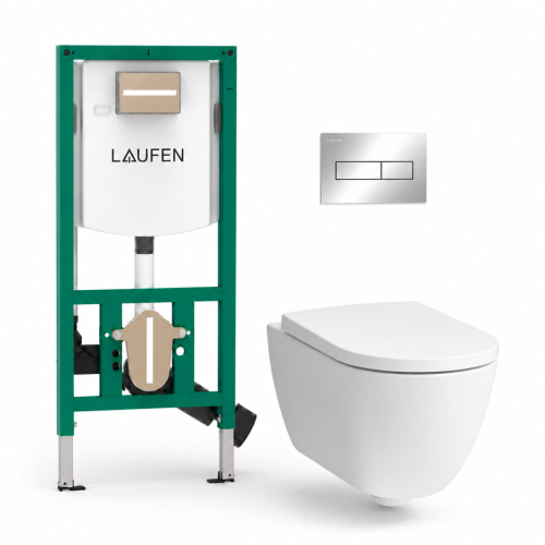Komplektas Laufen Pro X Rimless su Laufen INEOLINK potinkiniu rėmu su bakeliu ir Laufen Ineo Horizon blizgiu chromo mygtuku Komplektas Laufen Pro X Rimless su Laufen INEOLINK potinkiniu rėmu su bakeliu ir Laufen Ineo Horizon blizgiu chromo mygtuku