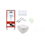 Tece rėmas su baltu vandens nuleidimo mygtuku ir  klozetu Hatria Bianca Pure Rimless su Soft close dangčiu