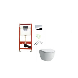WC rėmo Tece, chromuotas mygtukas Now ir klozeto Laufen Pro Rimless su plonu lėtaeigiu dangčiu komplektas WC rėmo Tece, chromuotas mygtukas Now ir klozeto Laufen Pro Rimless su plonu lėtaeigiu dangčiu komplektas