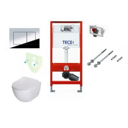Tece potinkinis rėmas + TeceNow  chromuotas mygtukas + Tece Fresh tabletėms ir  Deante Peonia rimless pakabinamas klozetu su plonu lėtaeigiu dangčiu