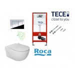 Tece potinkinis rėmas su TeceNow vandens nuleidimo mygtuku ir Roca Meridian Rimless pakabinamu klozetu su lėtaeigiu dangčiu