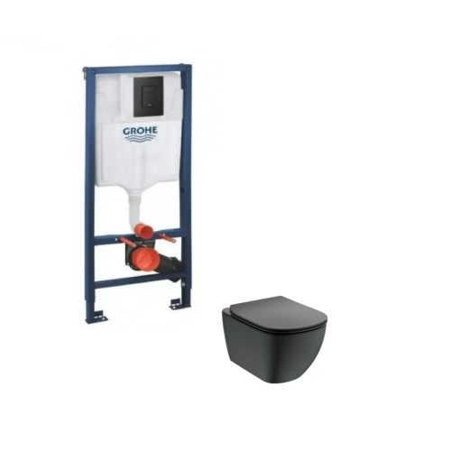Potinkinis WC rėmas GROHE 5in1 su Grohe fresh 38827000 ir Tesi Aquablade juodas klozetas su lėtaeigiu dangčiu Potinkinis WC rėmas GROHE 5in1 su Grohe fresh 38827000 ir Tesi Aquablade juodas klozetas su lėtaeigiu dangčiu