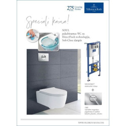 Pakabinamas WC komplektas Villeroy & Boch SOUL (DirectFlush, Soft-Close dangtis, rėmas ir mygtukas) Pakabinamas WC komplektas Villeroy & Boch SOUL (DirectFlush, Soft-Close dangtis, rėmas ir mygtukas)